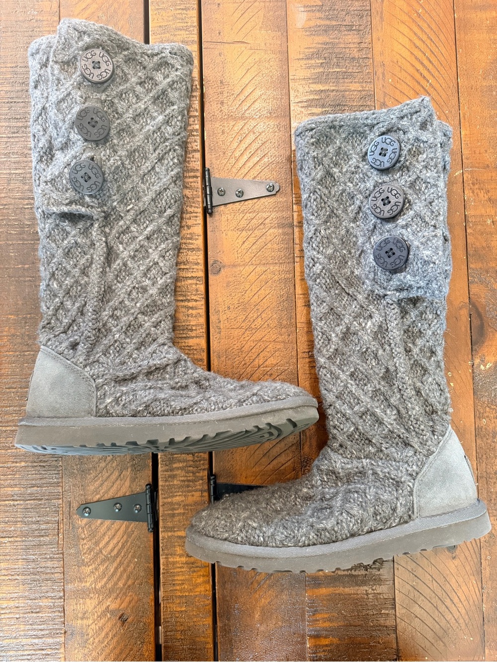 UGG Women's Gray Knit Button Tall Boots Size 6